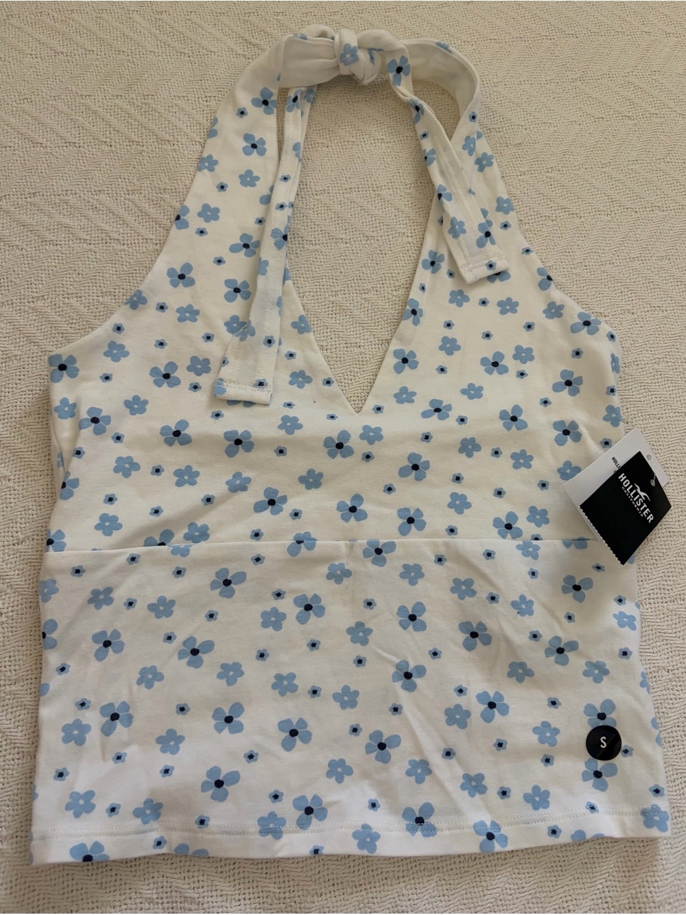 Hollister Women’s White Halter Camisole with Light Blue Floral Print